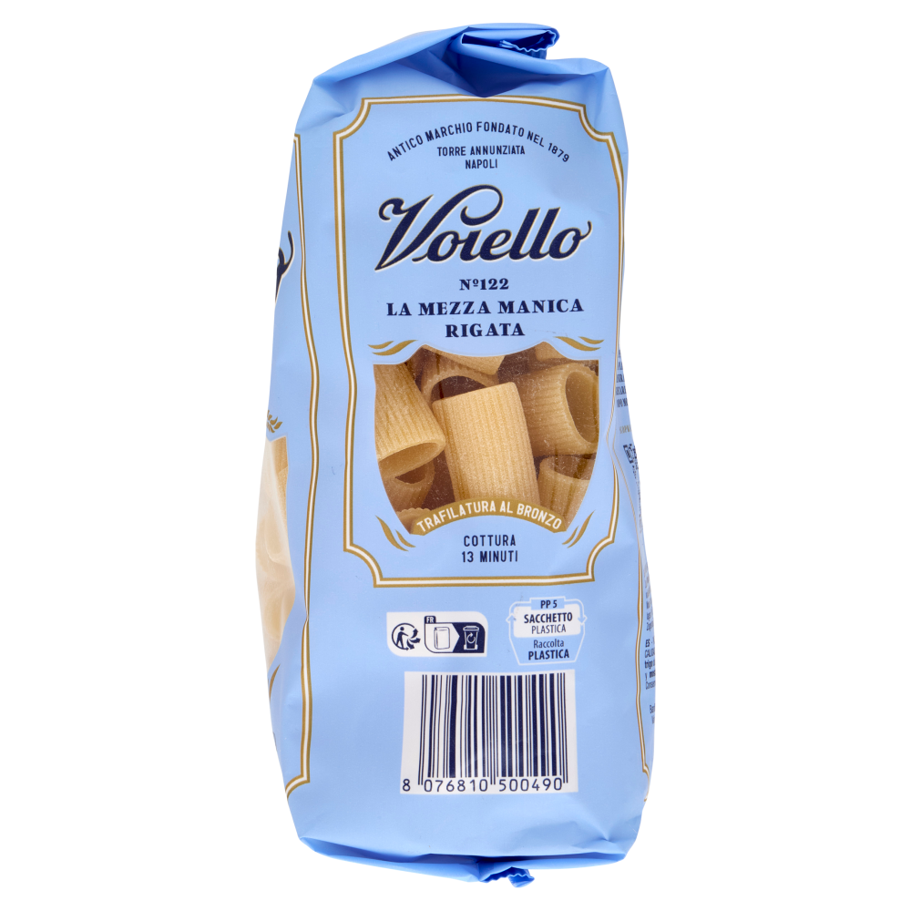 Voiello Pasta La Mezza Manica Rigata N°122 grani 100% italiani Trafilata bronzo 500g