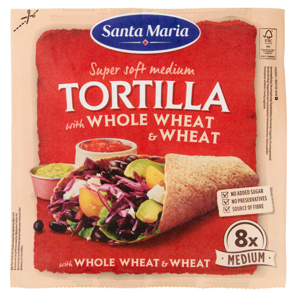 Santa Maria Super soft medium Tortilla with Whole Wheat & Wheat 8x Medium 320 g