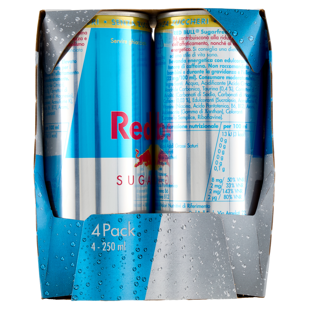 Red Bull Energy Drink, Senza Zuccheri, 4x250 ml