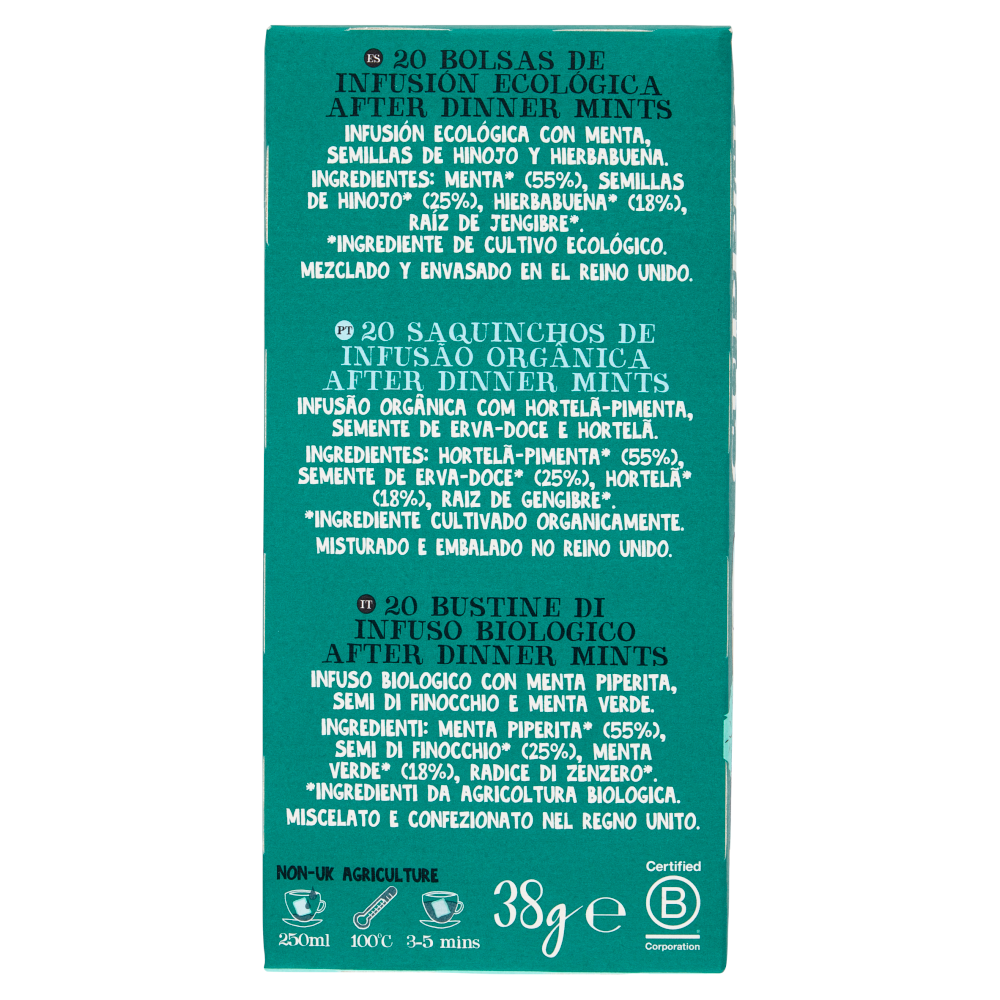 CUPPER After Dinner Mints Infuso Biologico Doppia Menta e Finocchio, Tisana Digestiva 20 Bustine 38g