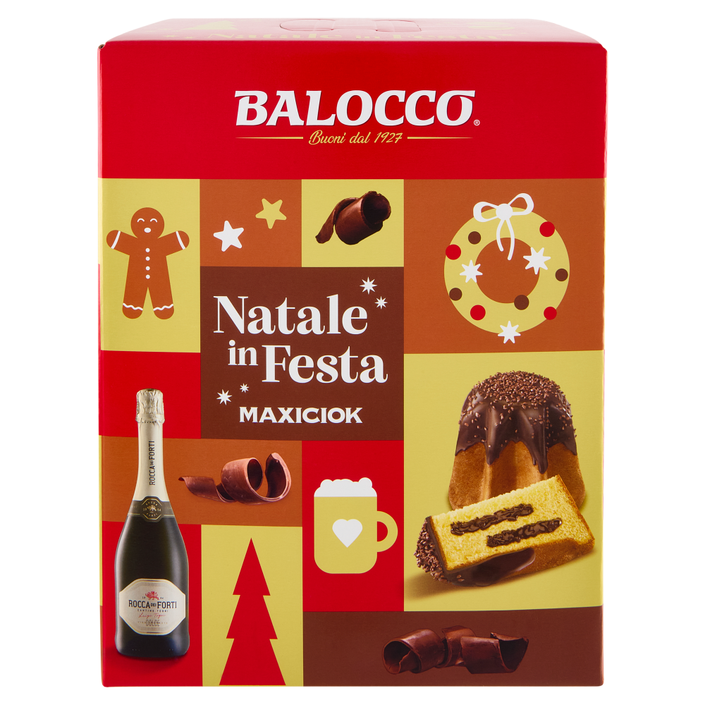 Balocco Natale in Festa Pandoro Maxiciok 800 g & Rocca dei Forti Vino Spumante Dolce 75 cl