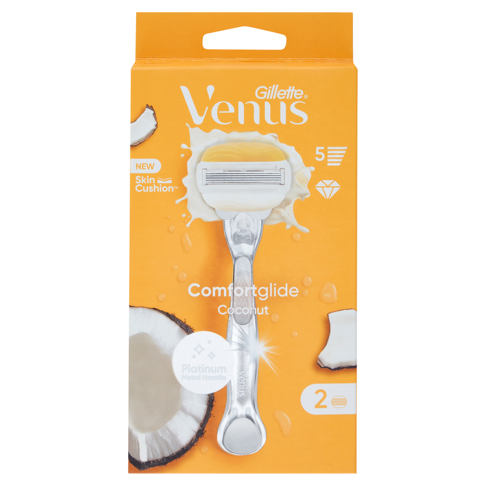 Gillette Venus Rasoio Donna Comfortglide Cocco Plus Olaz a 5 Lame, 1 Manico + 2 Lamette Donna