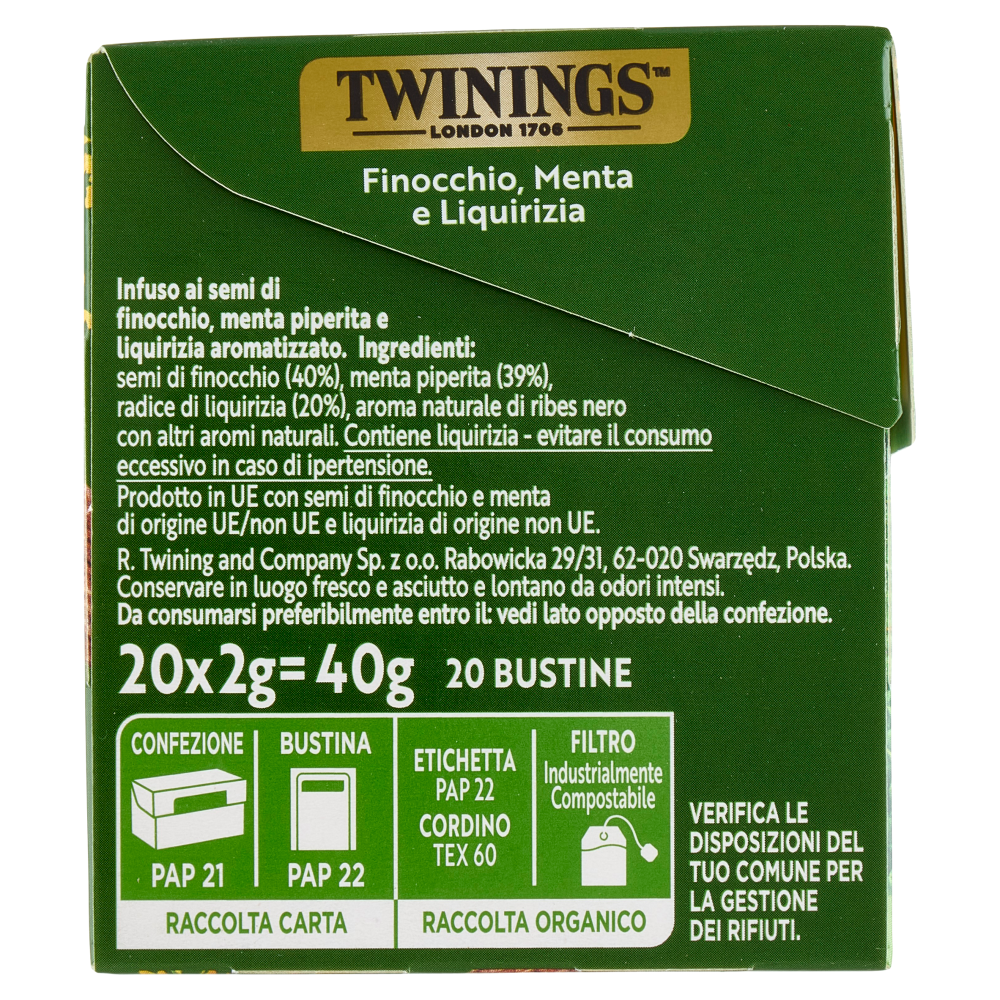 Twinings Finocchio, Menta e Liquirizia Infuso Sensations 20 filtri 40 g