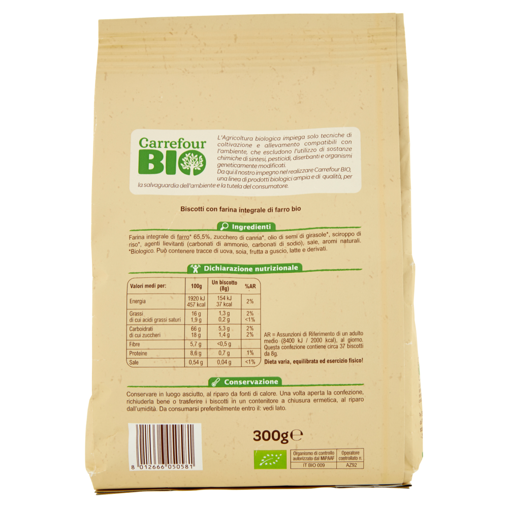 Carrefour Bio Biscotto con farina integrale di farro 300 g
