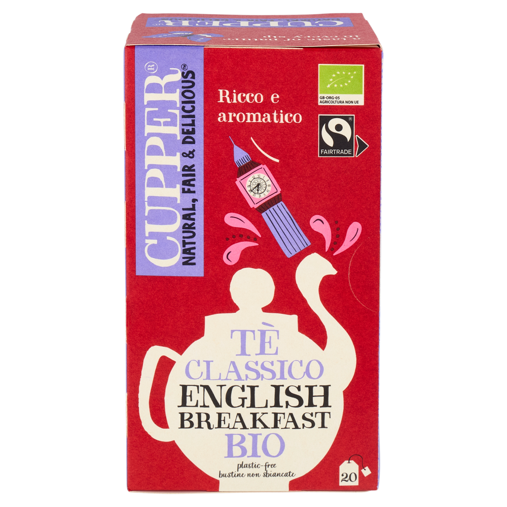 CUPPER English Breakfast Tè Nero Bio Fairtrade, Tè Ceylon Pieno e Rinfrescante, 20 Bustine 44 g
