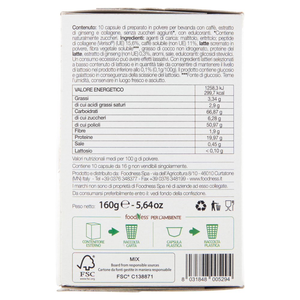 foodNess Caffè al Ginseng con Collagene Dolcegusto Compatibile 10 x 16 g