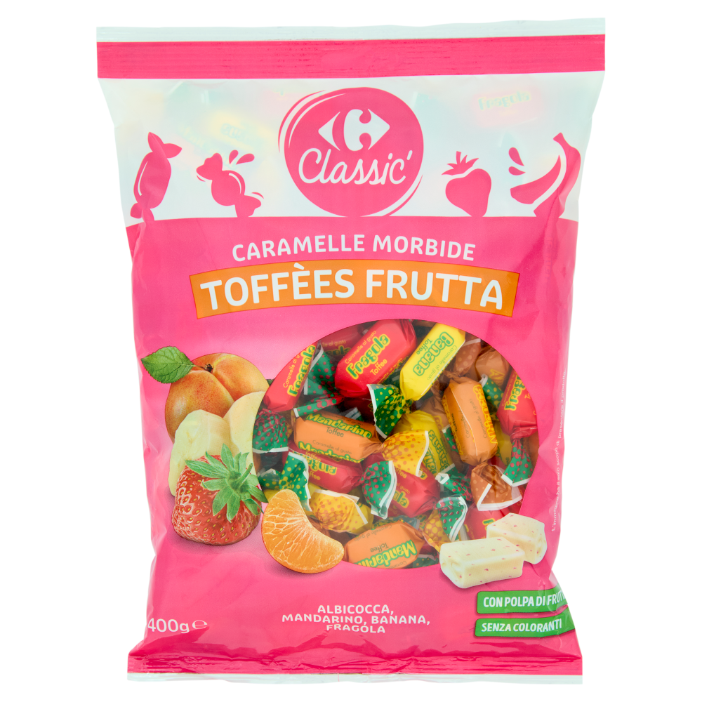 Carrefour Classic Caramelle Morbide Toff&egrave;es Frutta Albicocca, Mandarino, Banana, Fragola 400 g