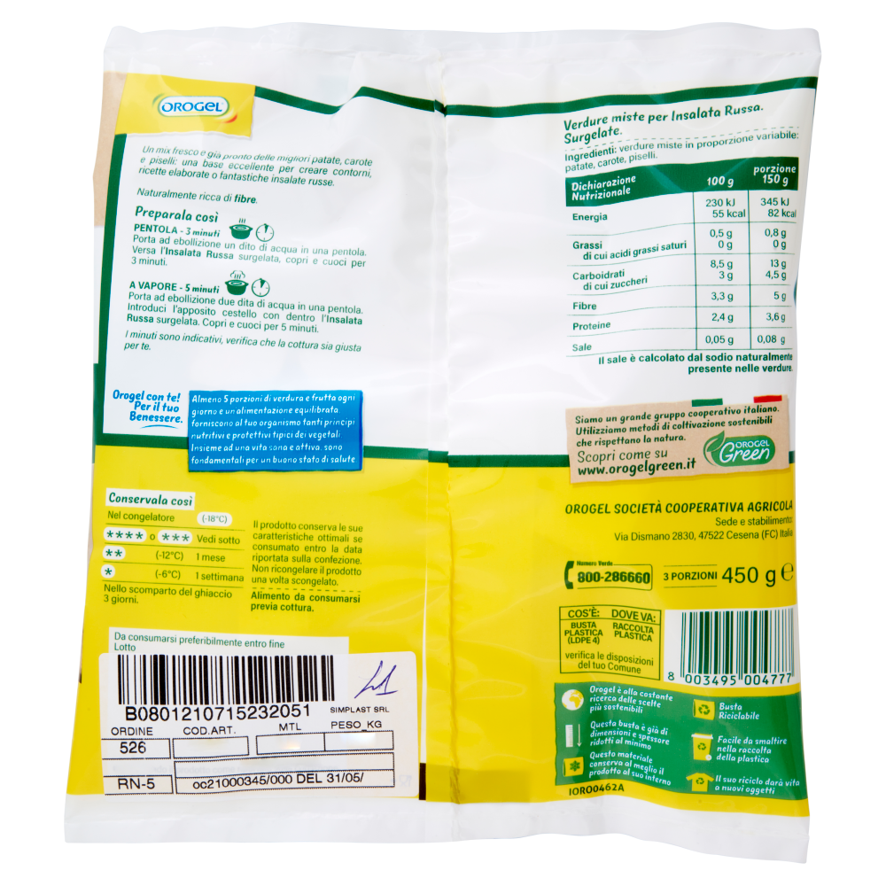 Orogel Insalata Russa Verdure Miste Surgelati 450 g
