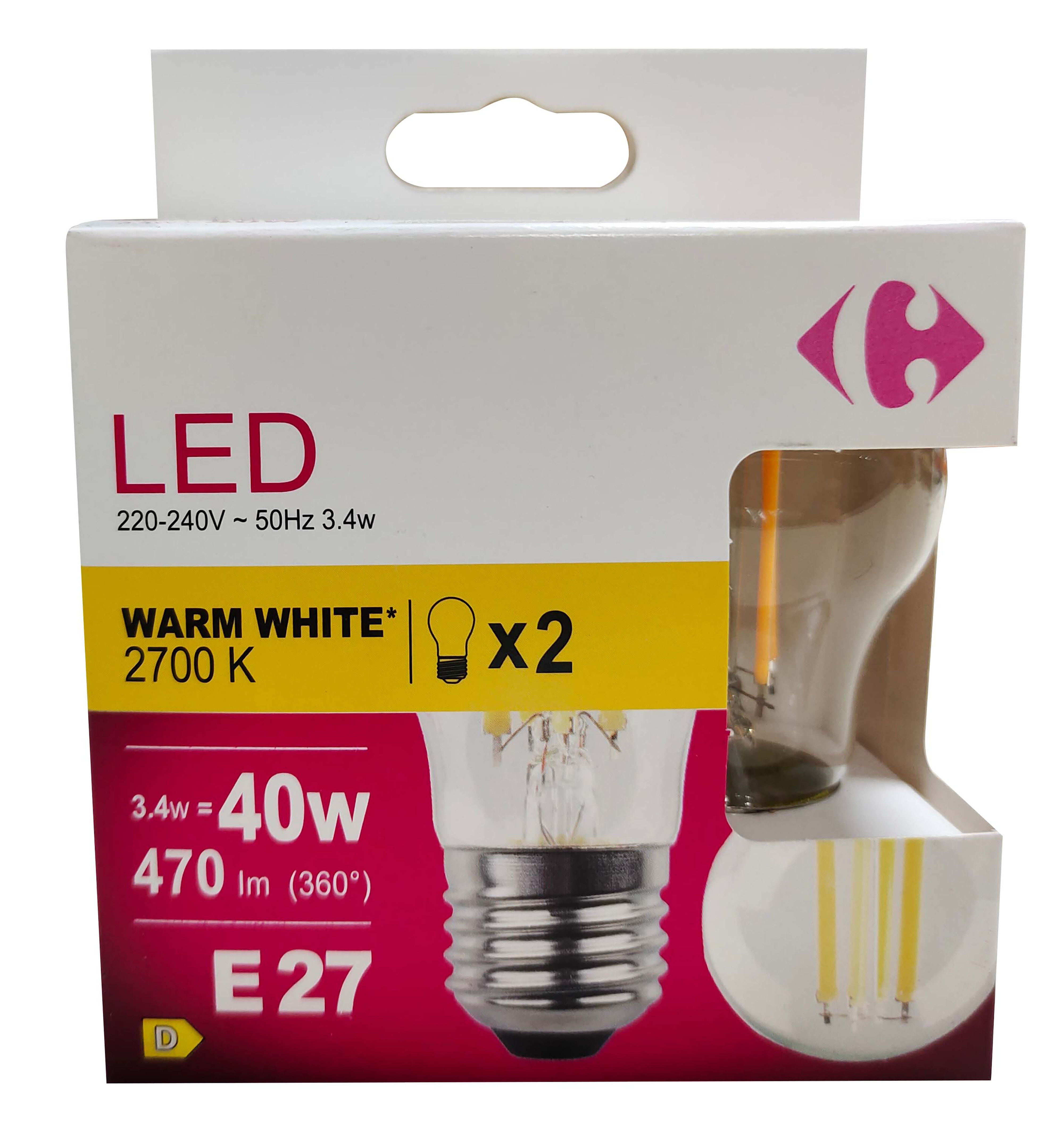 Carrefour 2 led sfer con filamenti 40W, attacco E27, luce calda