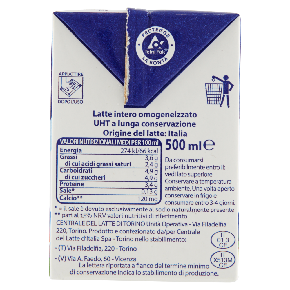 Centrale del Latte di Torino Piemonte Intero a Lunga Conservazione 500 ml