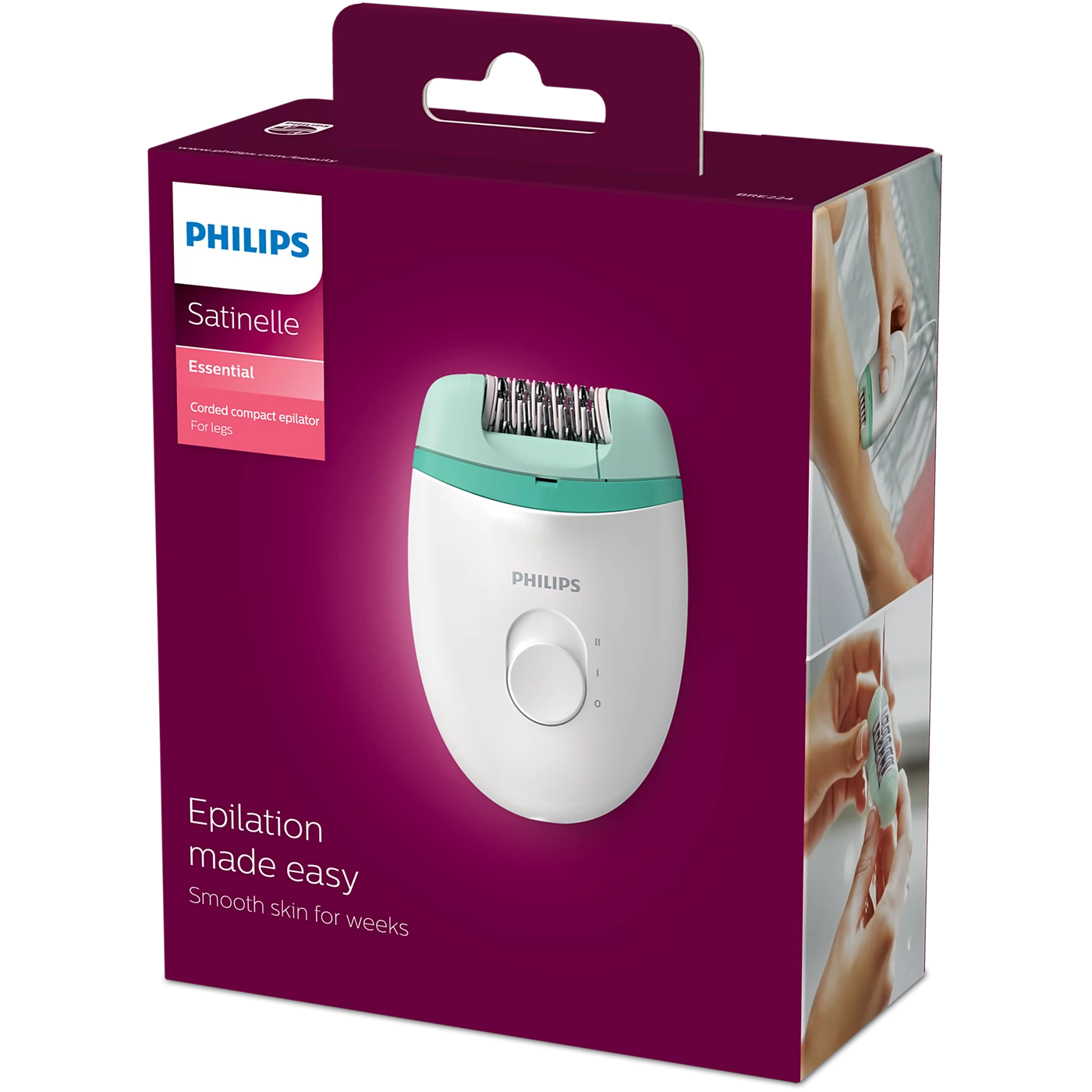 Philips Satinelle Essential Epilatore compatto con cavo bianco e verde BRE224/00
