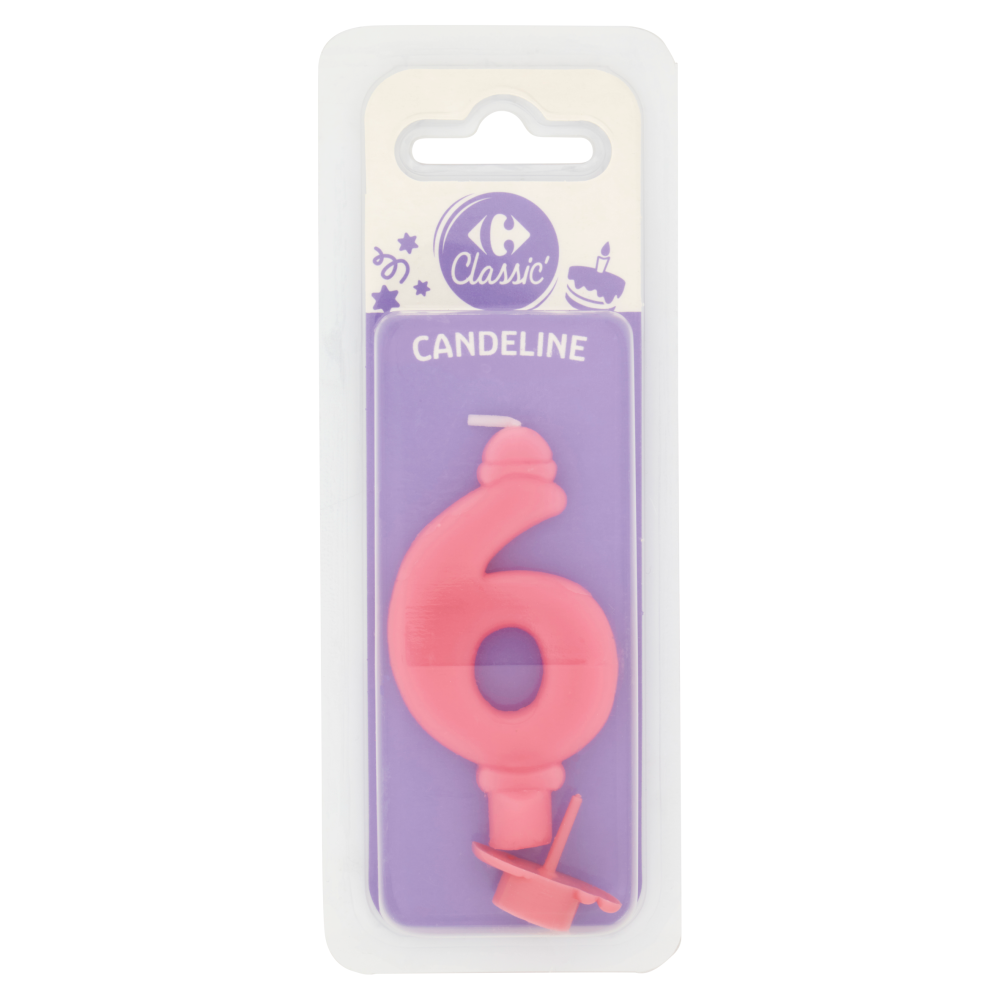 Carrefour Classic Candelina Numero 6 Rosa con supporto