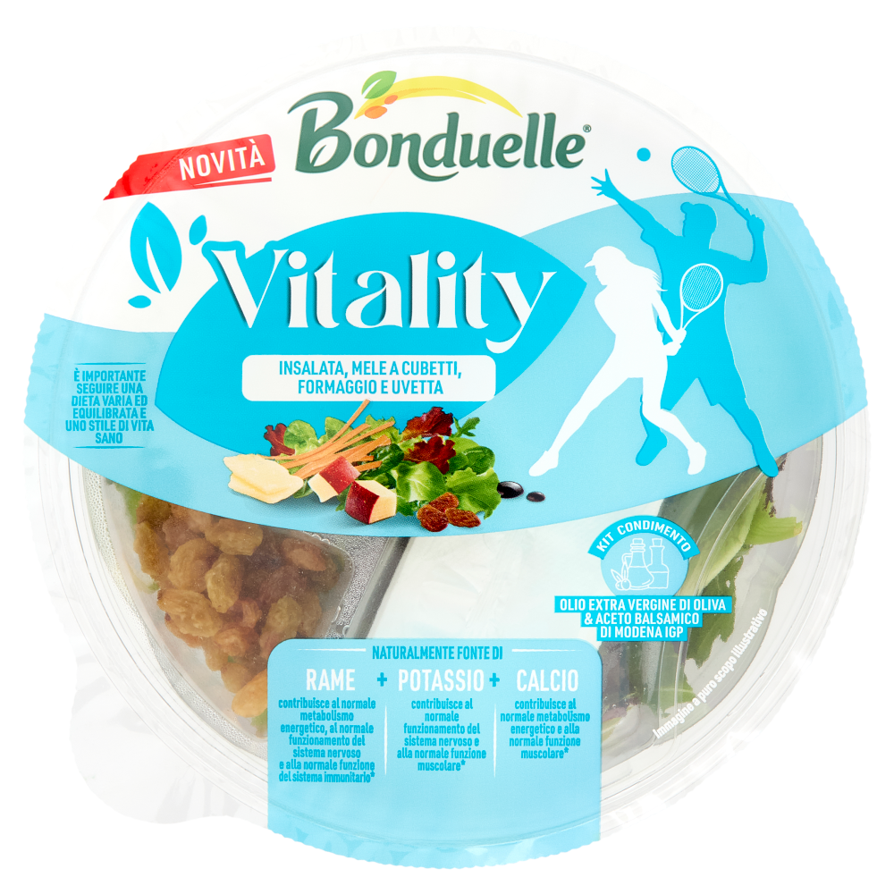 Bonduelle Vitality Insalata, Mele a Cubetti, Formaggio e Uvetta 130 g