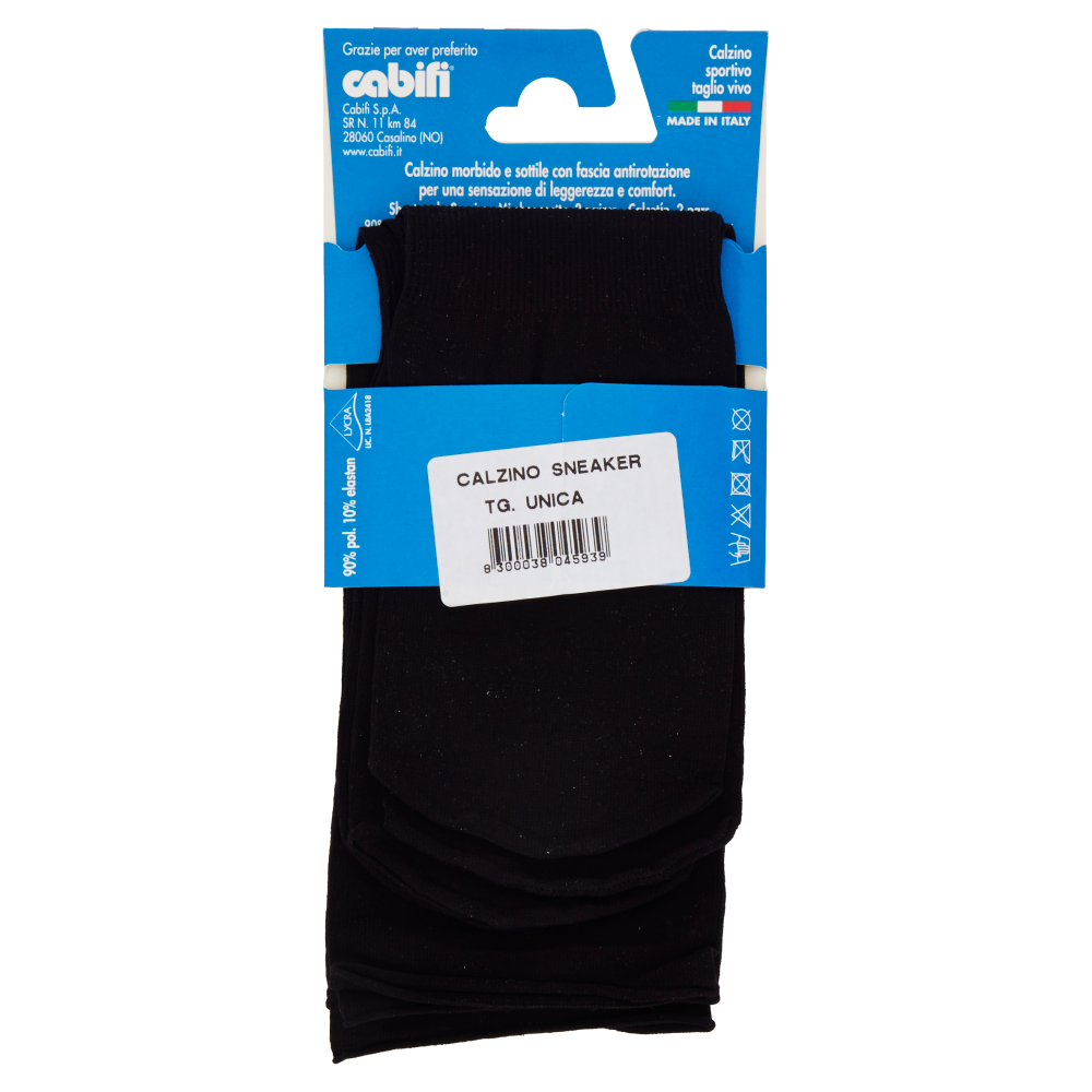 cabifi Sneaker Calzino Sportivo Taglio Vivo Taglia Unica Nero 2 Paia