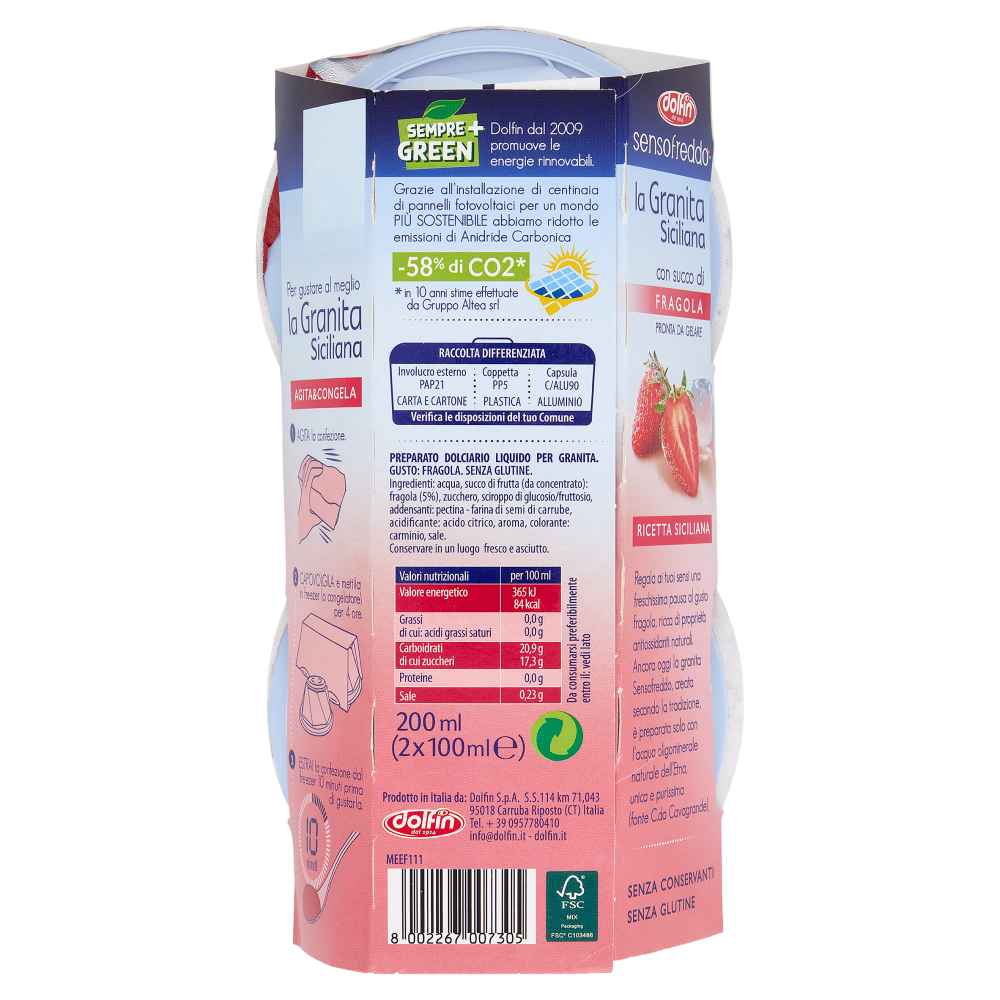 dolfin sensofreddo la Granita Siciliana con succo di Fragola 2 x 100 ml