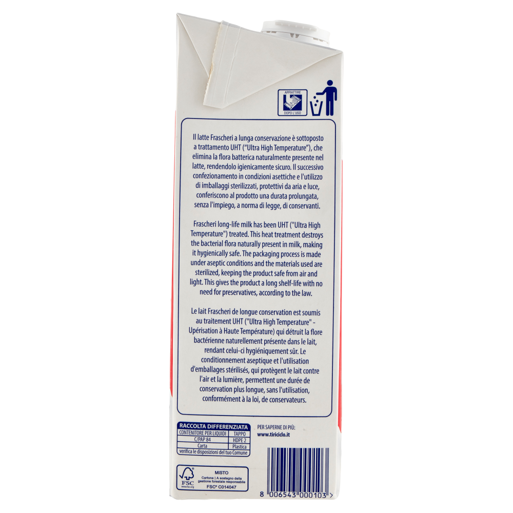 Frascheri latte parzialmente scremato UHT a Lunga Conservazione Cos&igrave; Leggero 1000 ml