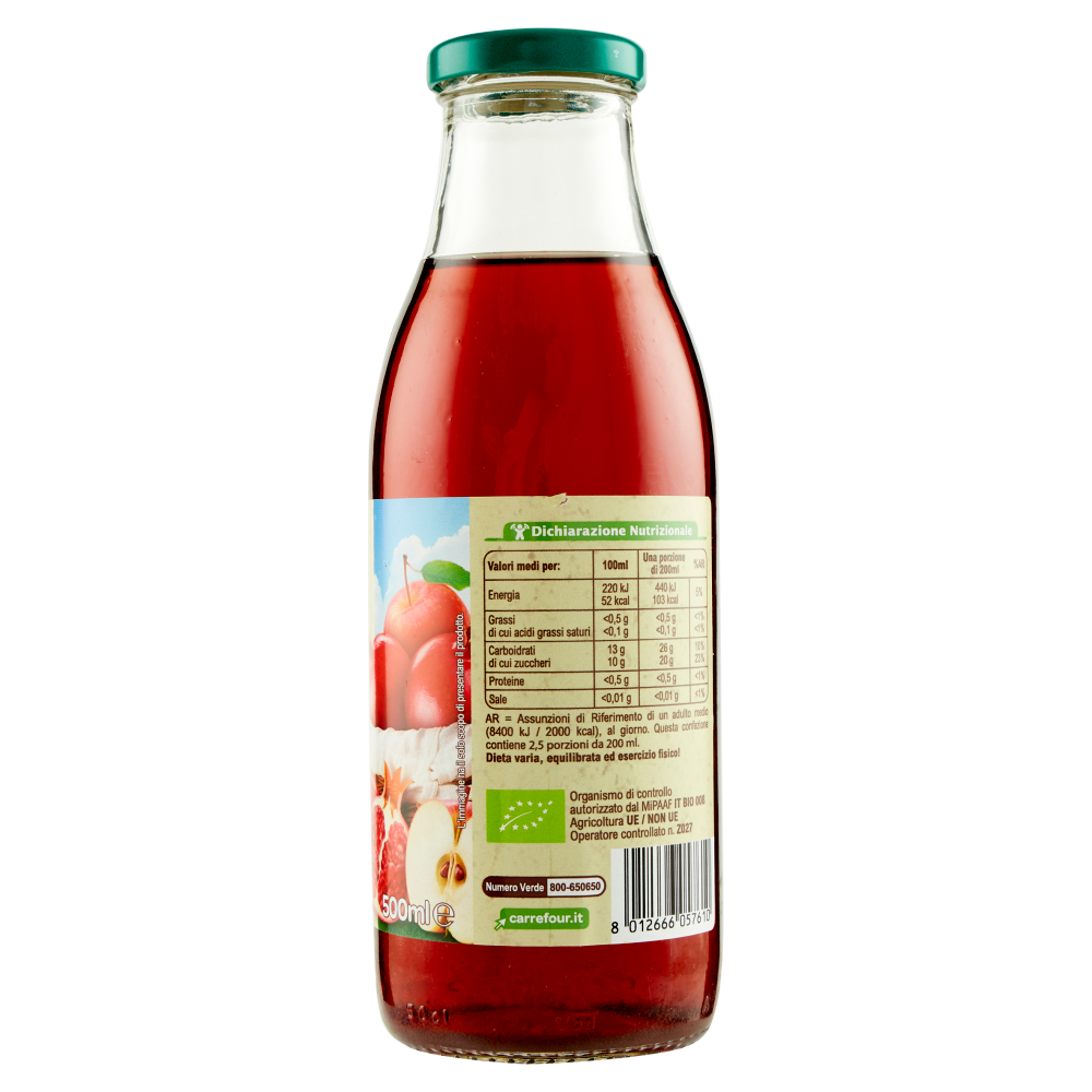 Carrefour Bio Succo di melograno mela e ribes nero da concentrato 500 ml