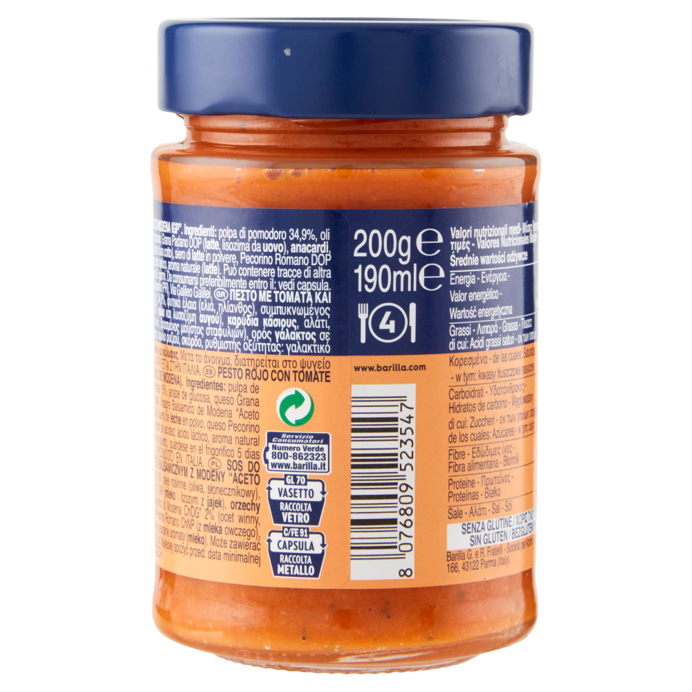 Barilla Pesto Rosso Aceto Balsamico Modena Condimento e Sugo per Pasta 200 g