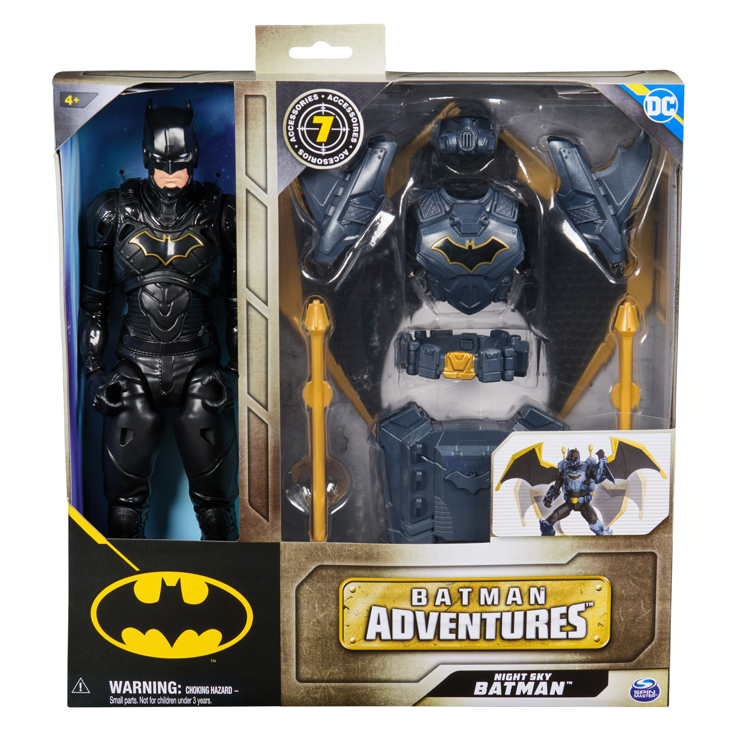 DC Comics , Action Figure Batman Adventures Night Sky, Alto 30 cm con Ali Espandibili, 17 Punti di Articolazione, 7 Accessori e Lancia Proiettili. Giocattoli per Bambini e Bambine, 3+ anni