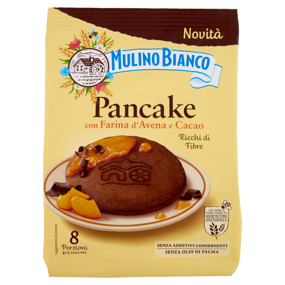 Mulino Bianco Pancake con Farina d'Avena e Cacao Colazione 8 Porzioni 256g