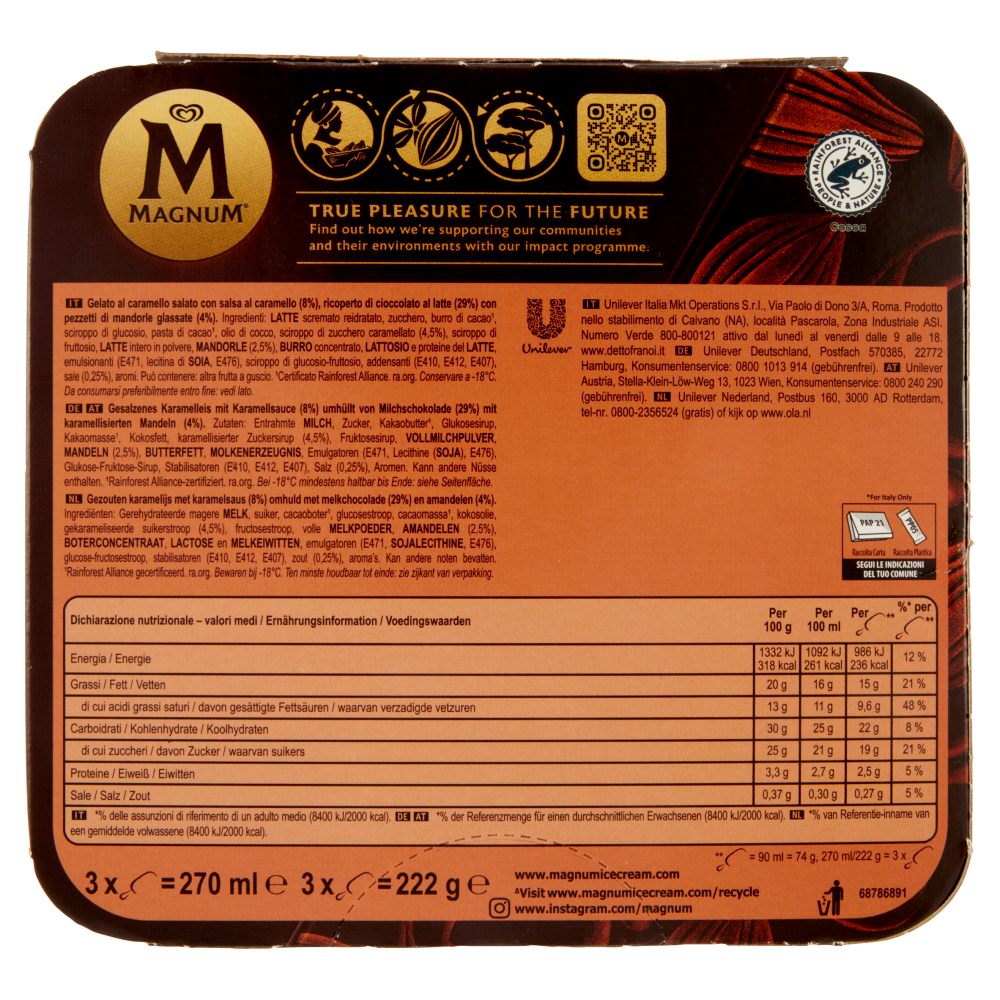 Magnum Collection Salted Caramel & Glazed Almonds 3 Gelati 222 g