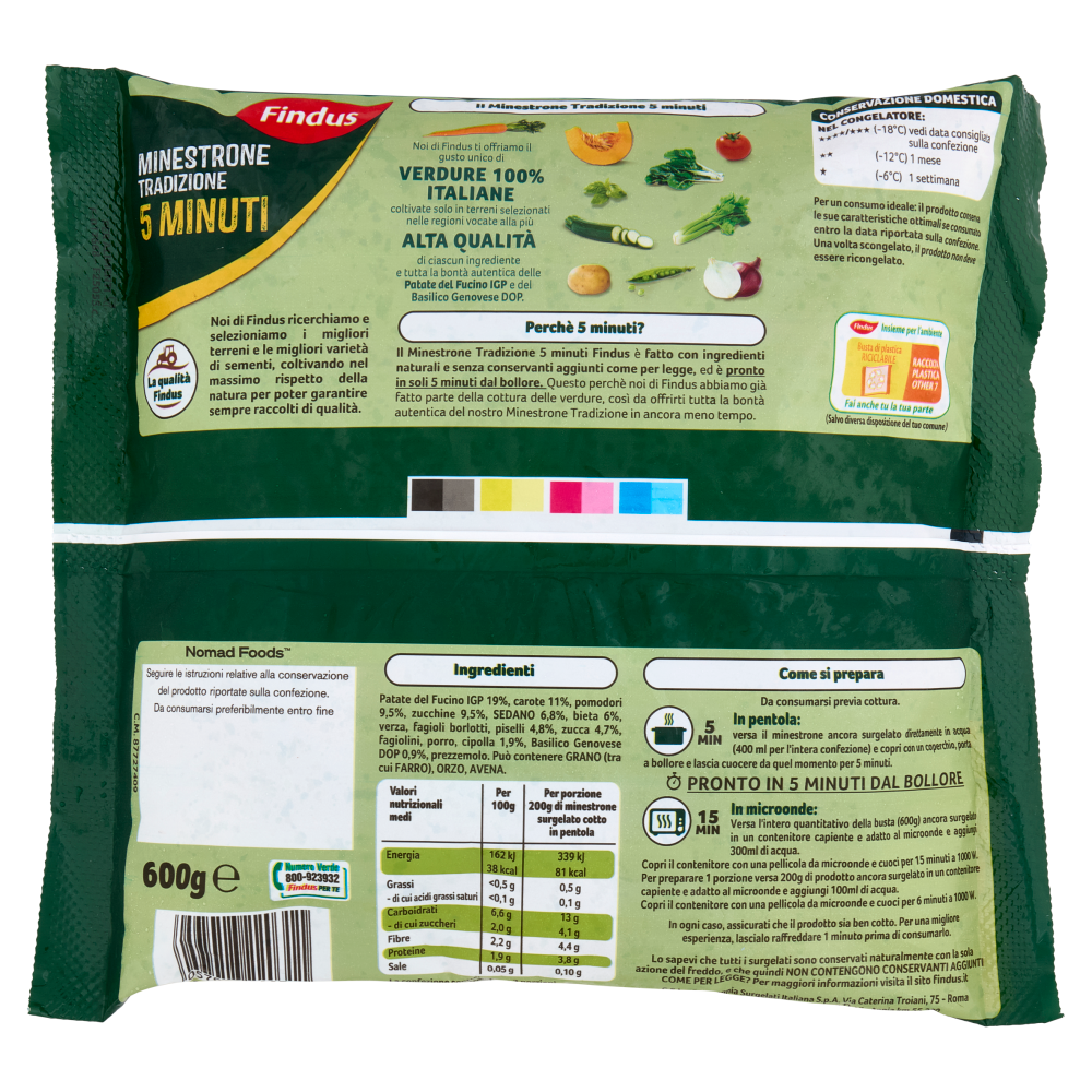 Findus Minestrone Tradizione 5 Minuti - con Patate del Fucino IGP e Basilico Genovese DOP 600 g