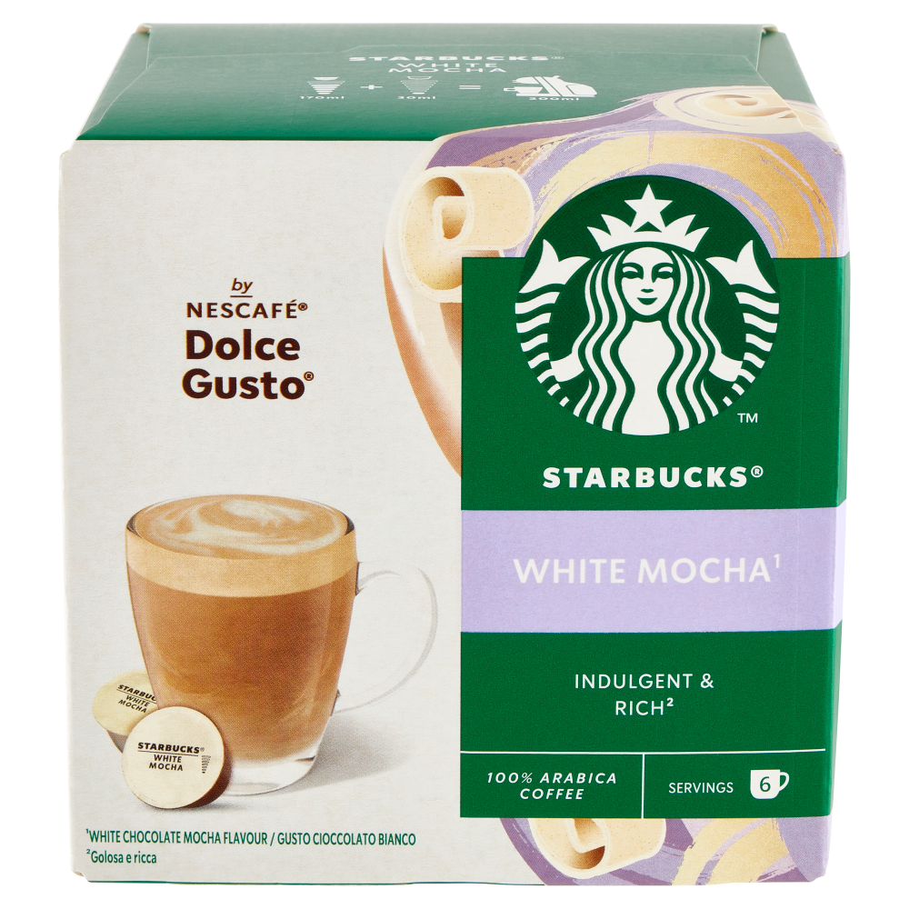 STARBUCKS White Mocha by Nescafé Dolce Gusto Latte al Cioccolato Bianco con Caffè 12 Capsule 123 g