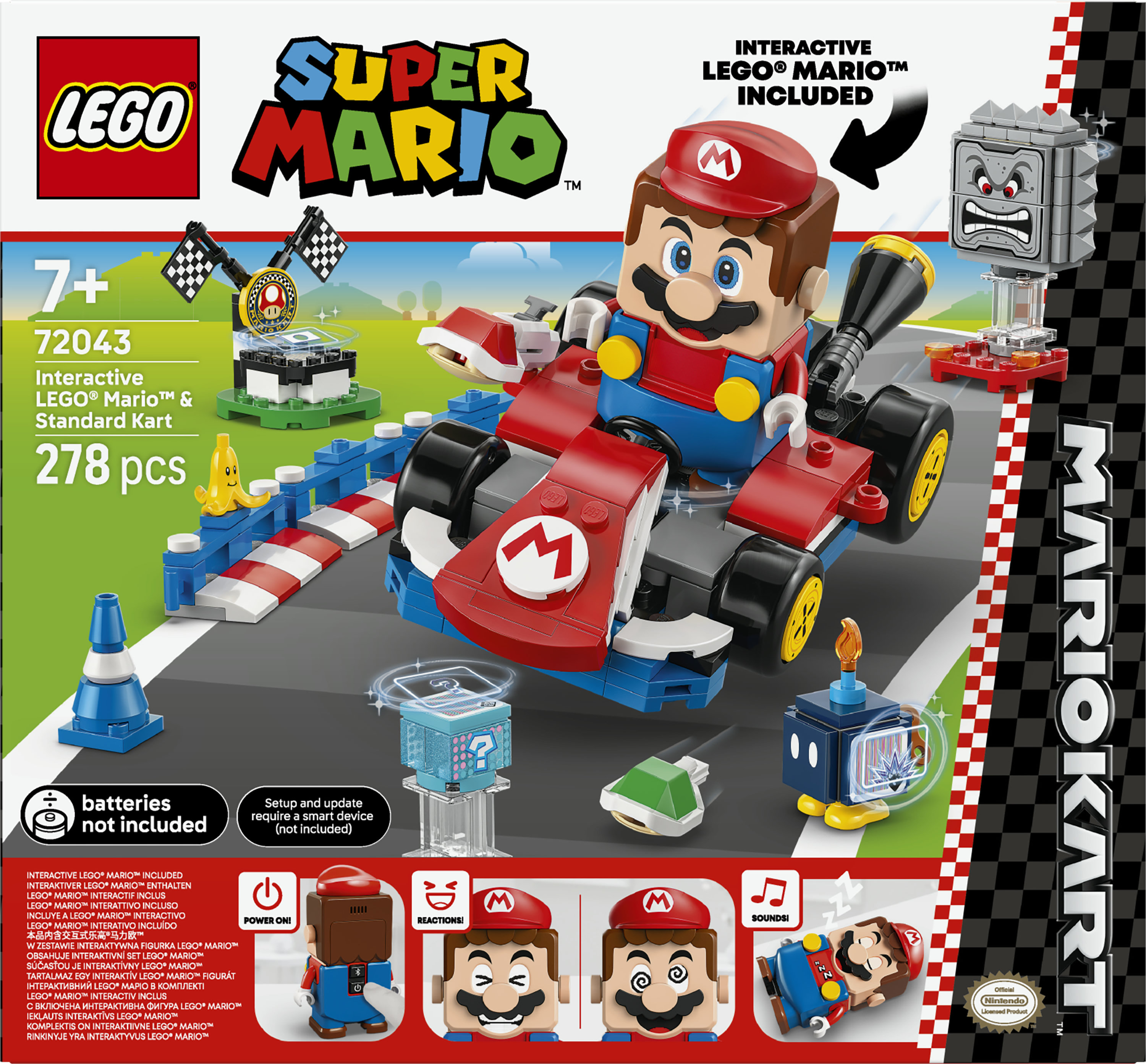 LEGO Super Mario Mario Kart 72043 - Interattivo e Kart Standard, Percorso di Gara con Macchina Giocattolo e 3 Figure, Regalo Bambini 7+