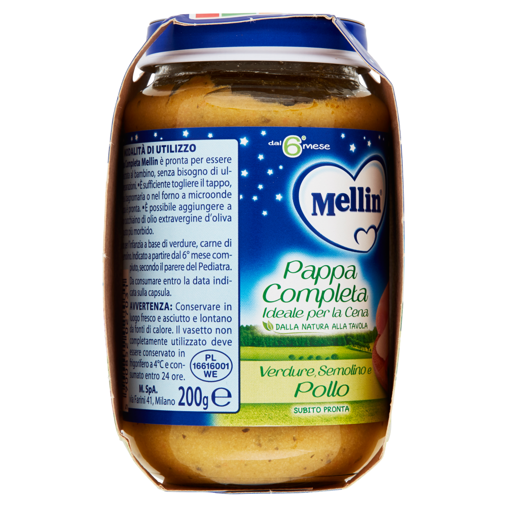 Mellin Pappa Completa Verdure, Semolino e Pollo 2 x 200 g
