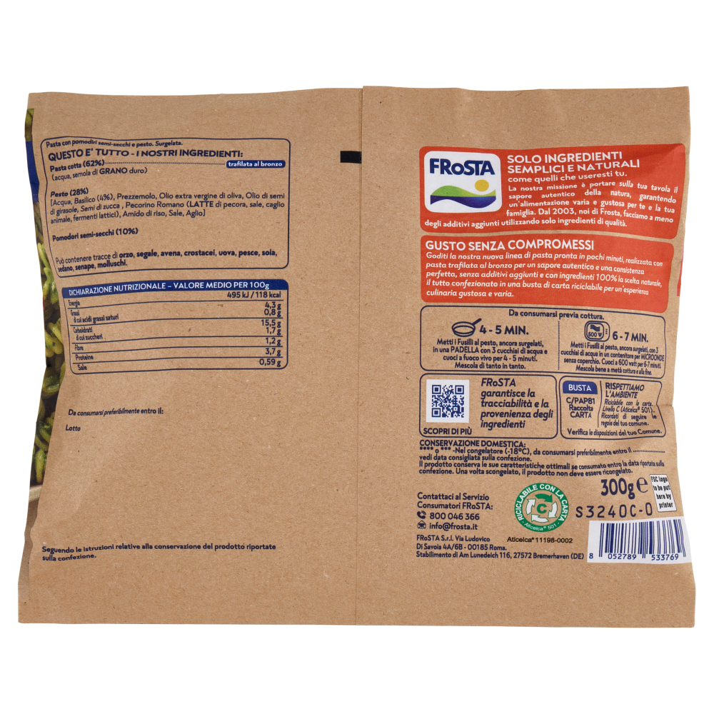 FRoSTA i Trafilati al Bronzo Fusilli al Pesto con Pomodori Secchi 300 g