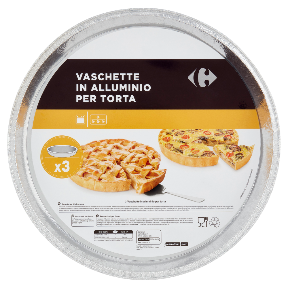 Carrefour Vaschette in Alluminio per Torta 3 pz