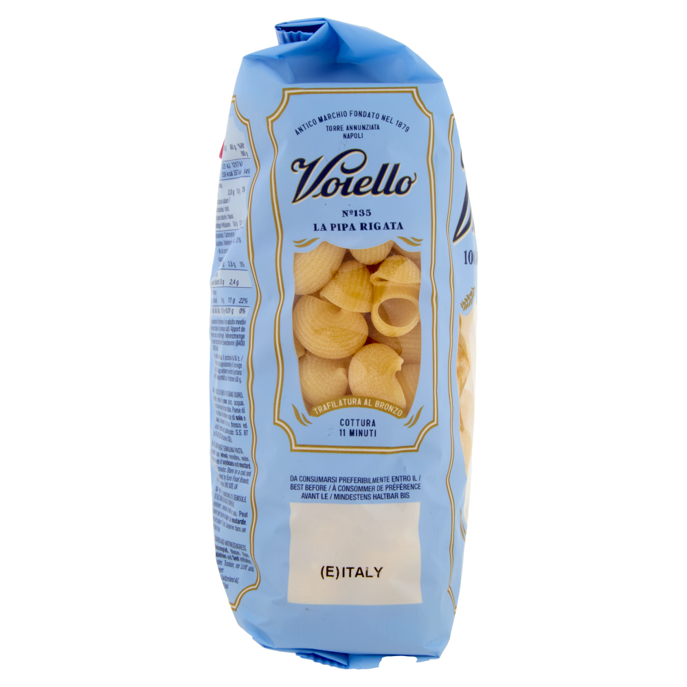 Voiello Pasta La Pipa Rigata N°135 Grani 100% italiani Trafilata Bronzo 500g