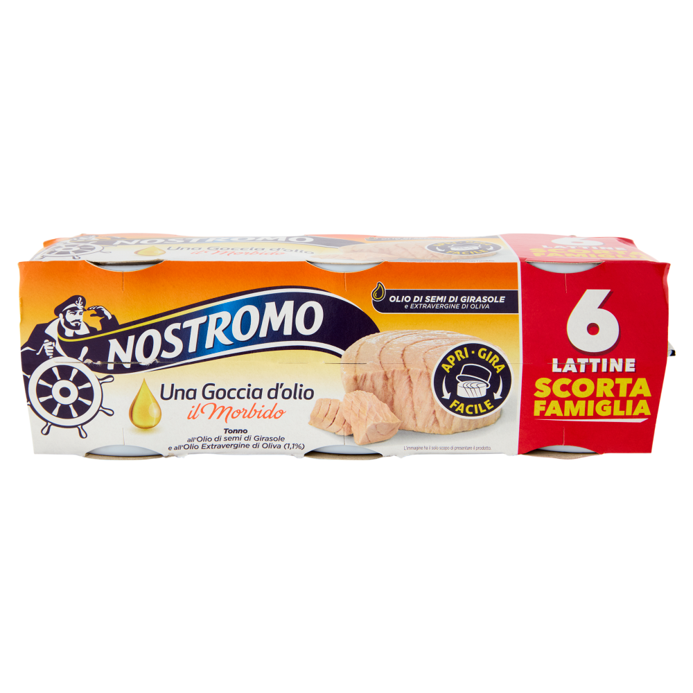 Nostromo Una Goccia d'olio il Morbido Tonno all'Olio di Semi di Girasole e Extravergine 6 x 65 g