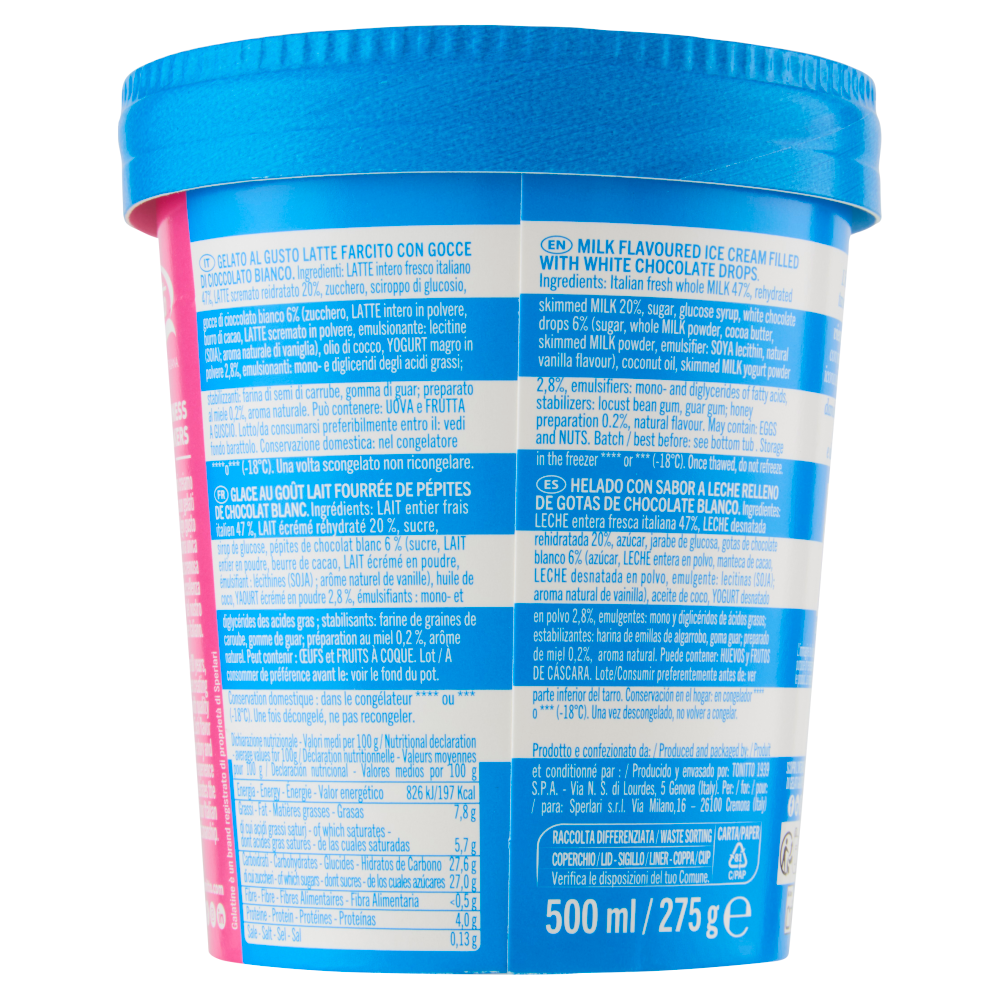 Galatine Gelato con Tanto Latte e Gocce di Cioccolato Bianco 500 ml