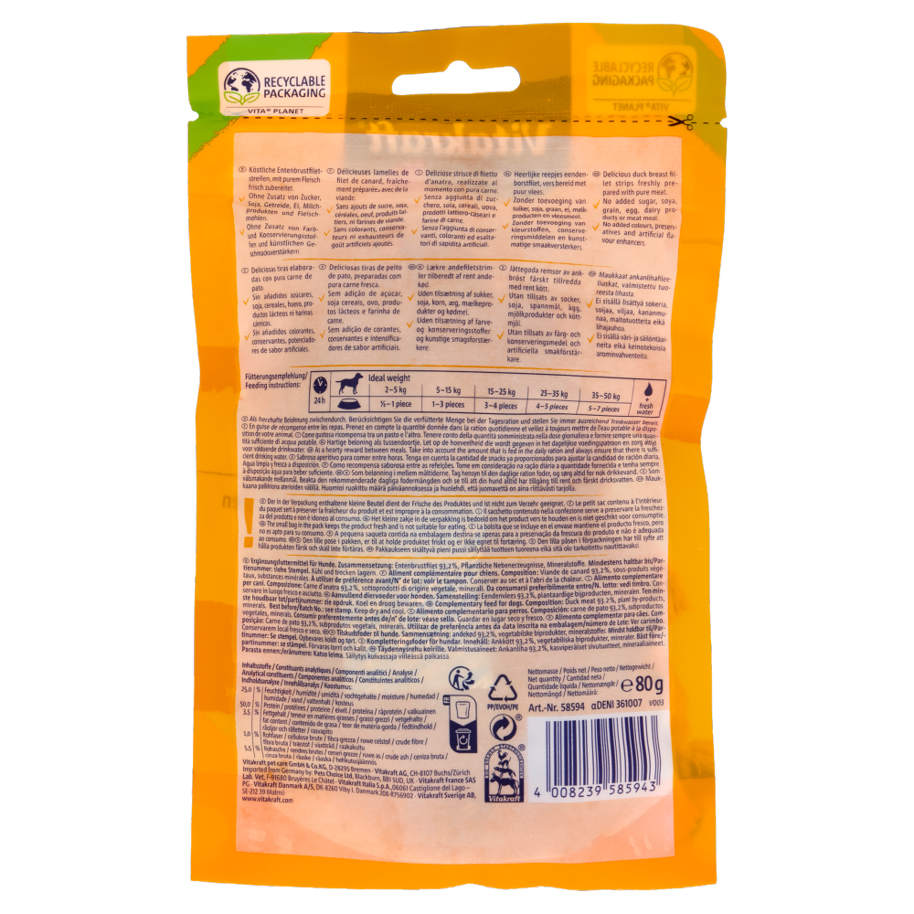 Vitakraft pure Duck Filets Strisce di carne di anatra 80 g