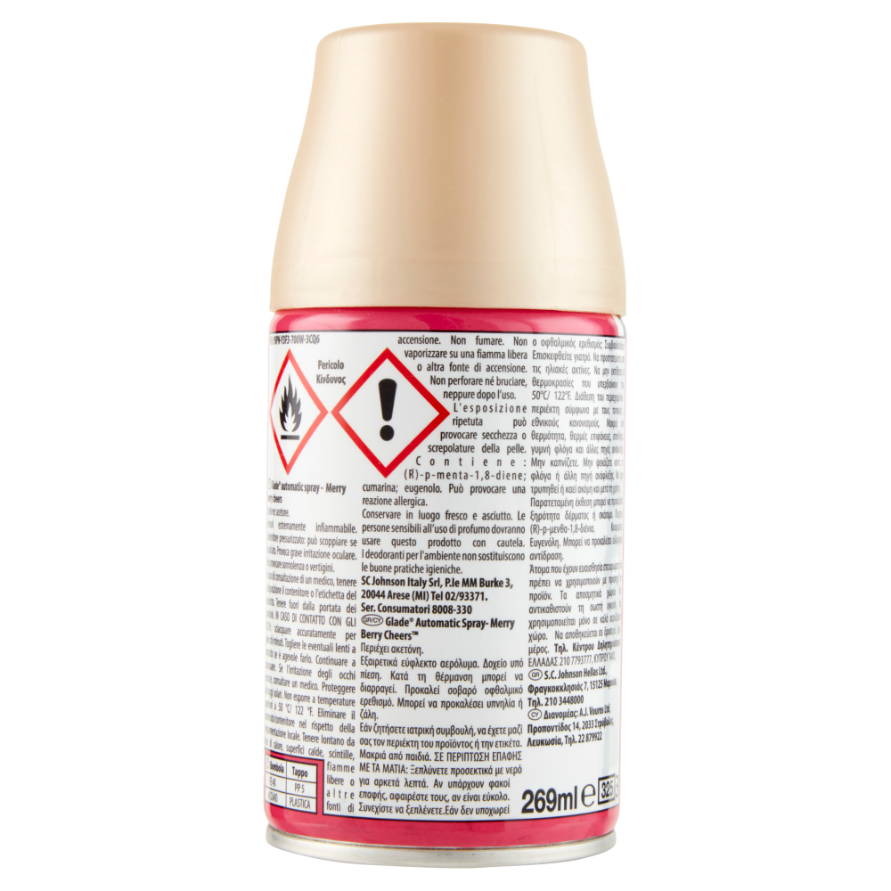Glade Automatic Spray, Profumatore per Ambienti Ricarica, Fragranza Merry Berry Cheers 269 ml