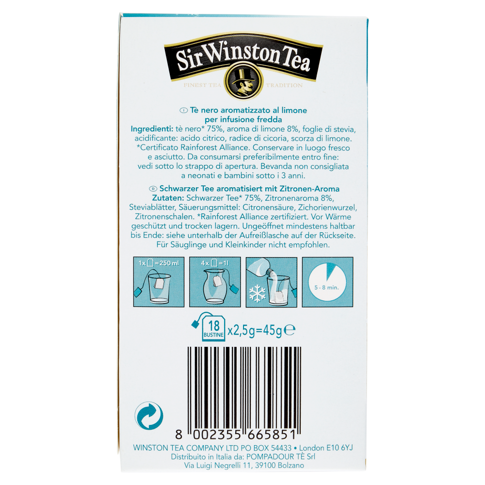 Sir Winston Tea Tè Freddo Ice Tea Limone 18 x 2,5 g