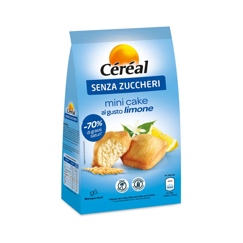 Cereal Senza Zuccheri Mini Cake, Gusto Limone, 7 monoporzioni - 196g