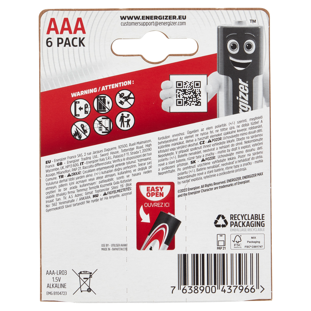 Energizer Max AAA  Alkaline 6 pz