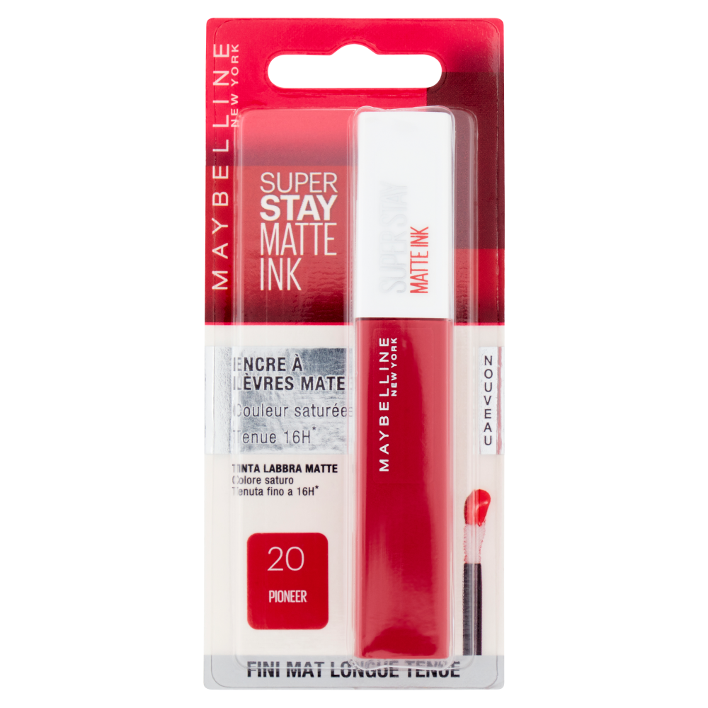 Maybelline New York Tinta Labbra SuperStay Matte Ink, Rossetto Matte a Lunga Tenuta, 20 Pioneer