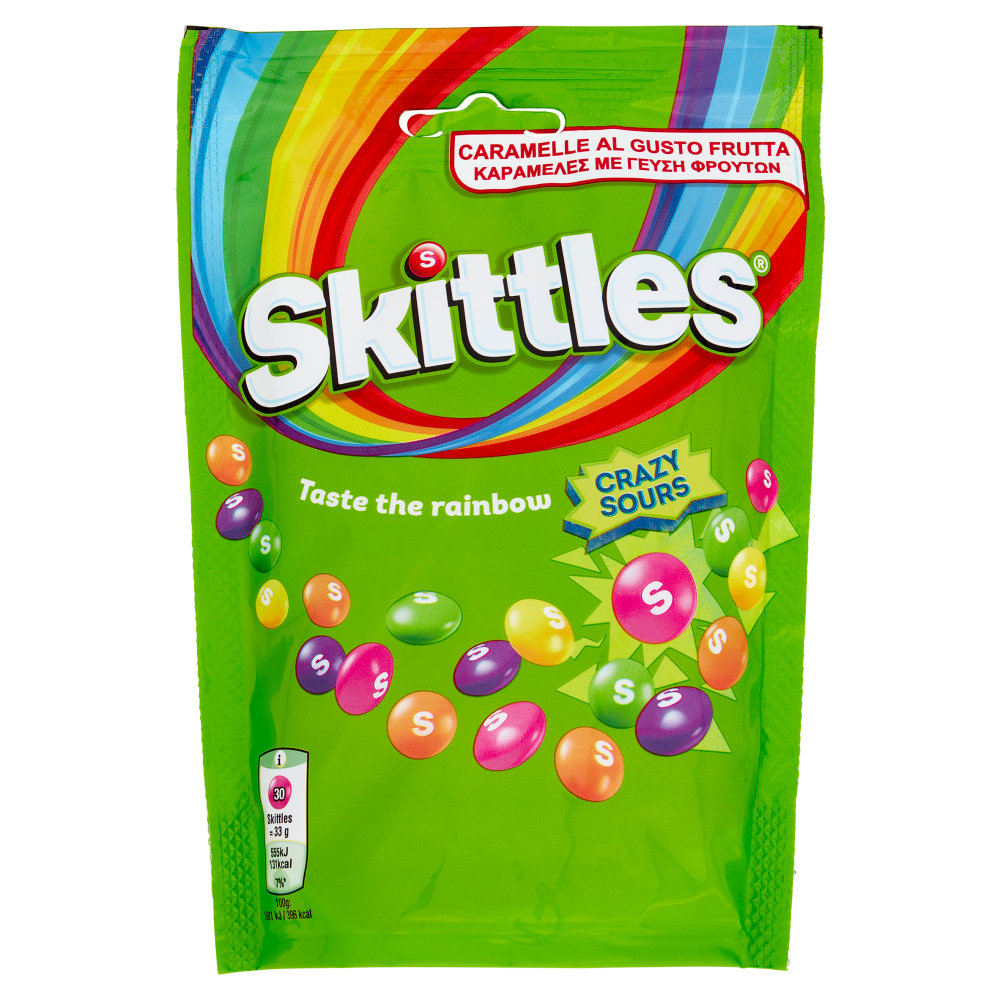 Skittles Crazy Sours, Caramelle Frizzanti Assortite al Gusto Frutta 136g