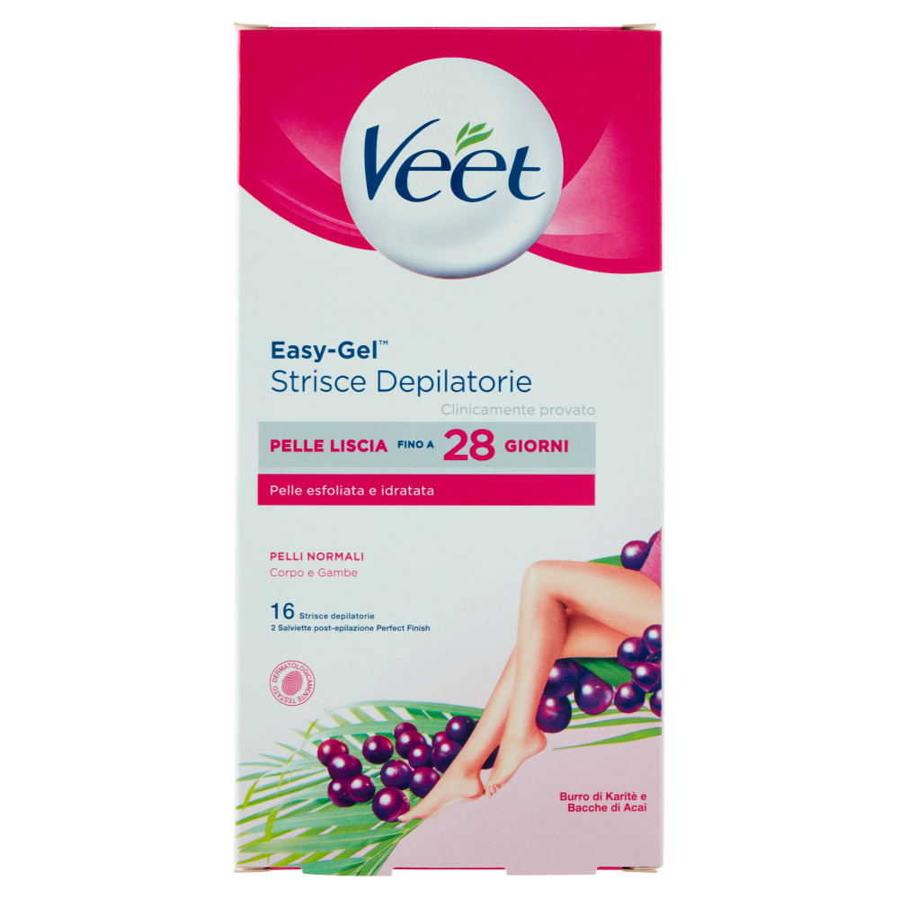 Veet Strisce Depilatorie per Gambe, Braccia, Ascelle e Zona Bikini, Confezione da 16 Strisce