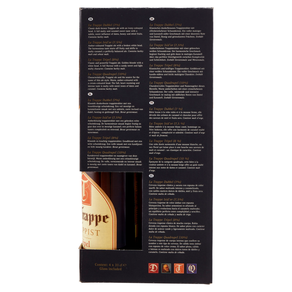 La Trappe Trappist Quadrupel 33 cL + Tripel 33 cL + Blond 33 cL + Isid'or 33 cL + 1 Bicchiere