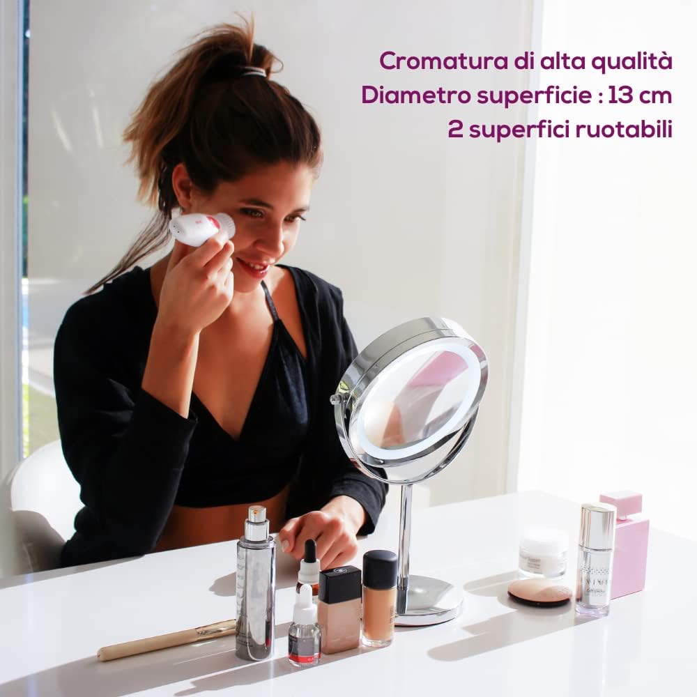 Beurer BS 55 Specchio Cosmetico Illuminato con Doppia Superfice Riflettente, Normale e Ingrandimento 7x