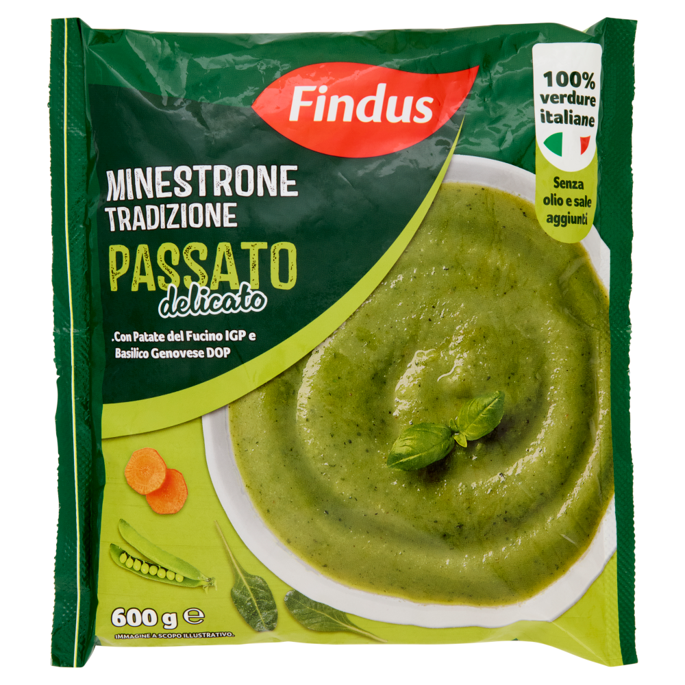 Findus Minestrone Tradizione Passato Delicato con Patate del Fucino IGP e Basilico Genovese DOP 600g