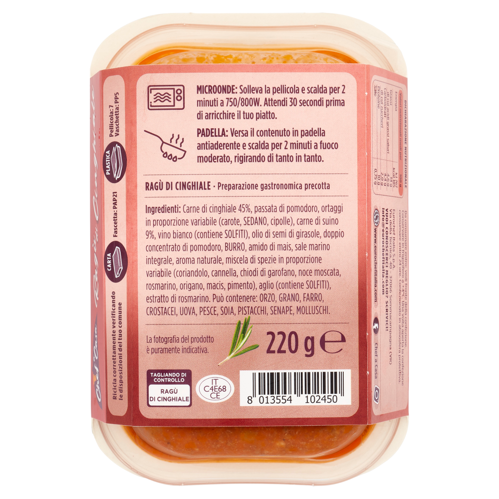 Chef a Casa Rag&ugrave; di Cinghiale 220 g