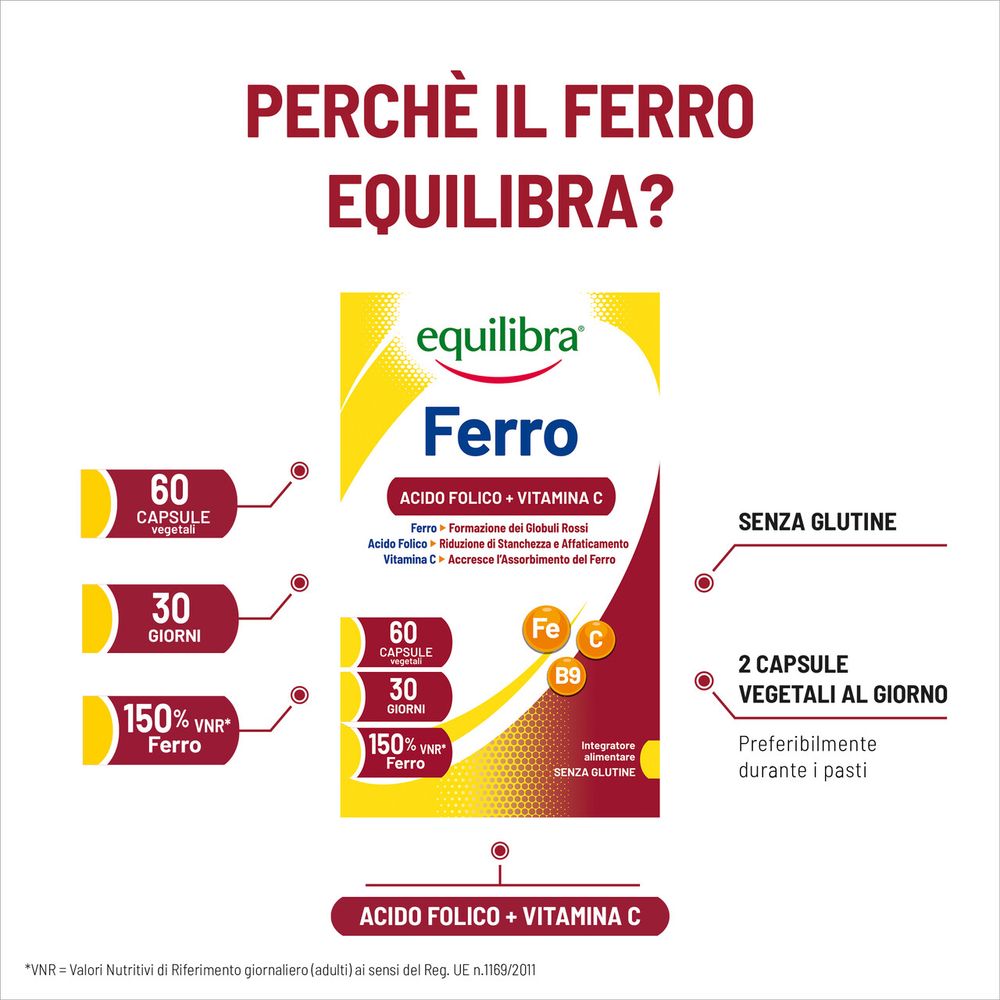 Equilibra Ferro Acido Folico + Vitamina C 60 Capsule vegetali 26 g