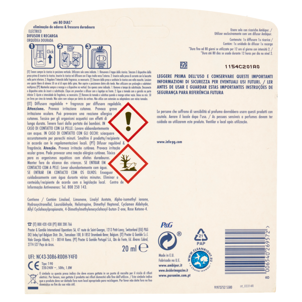 Ambi Pur Profumatore per Ambienti Elettrico Starter Kit, Lenor Oro e Fiori Vaniglia, 20 ml