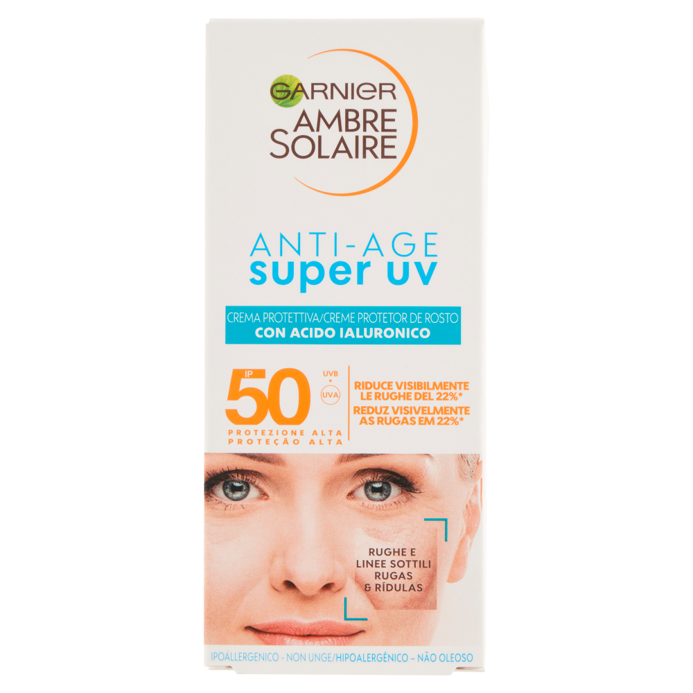 Garnier Ambre Solaire Crema Viso Protettiva, Azione Anti-Et&agrave;, SPF 50, Protezione Alta