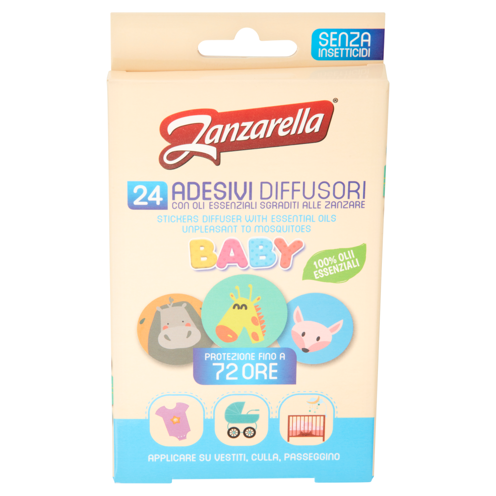 Zanzarella Adesivi Diffusori con Oli Essenziali Sgraditi alle Zanzare Baby 24 pz